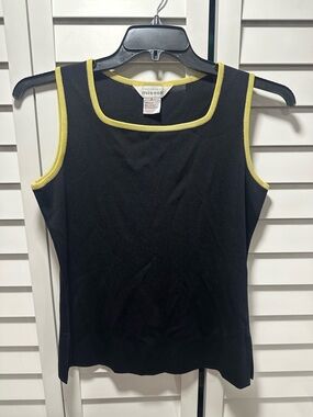 Misook Black Tank with Yellow Contrast Trim